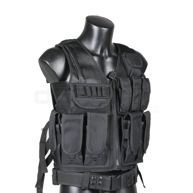 Big Foot 600D Tactical Vest with Pistol Holster (Black) - DEFCON AIRSOFT